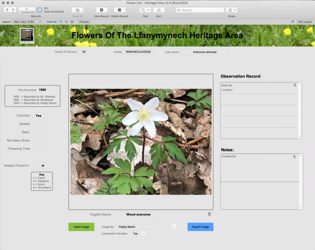Flower database screenshot